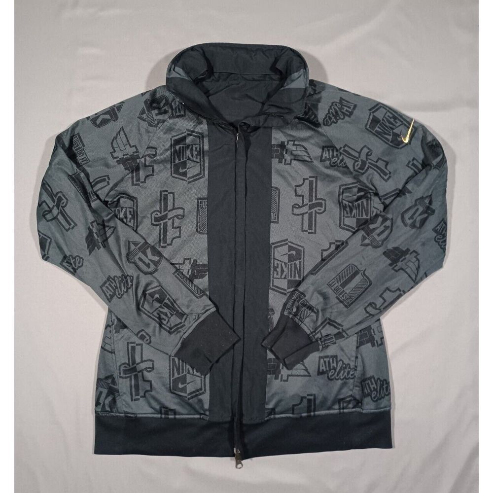 Nike Jacket Womens L All Over Print Reversable Black Hooded Full Zip